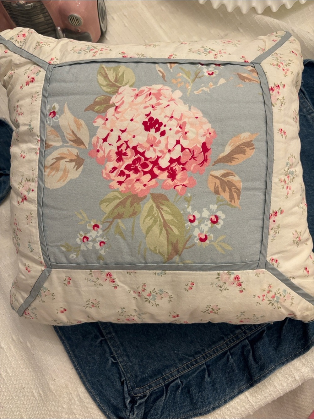 Simply Shabby Chic Hydrangea Floral Patchwork Decorative Pillow